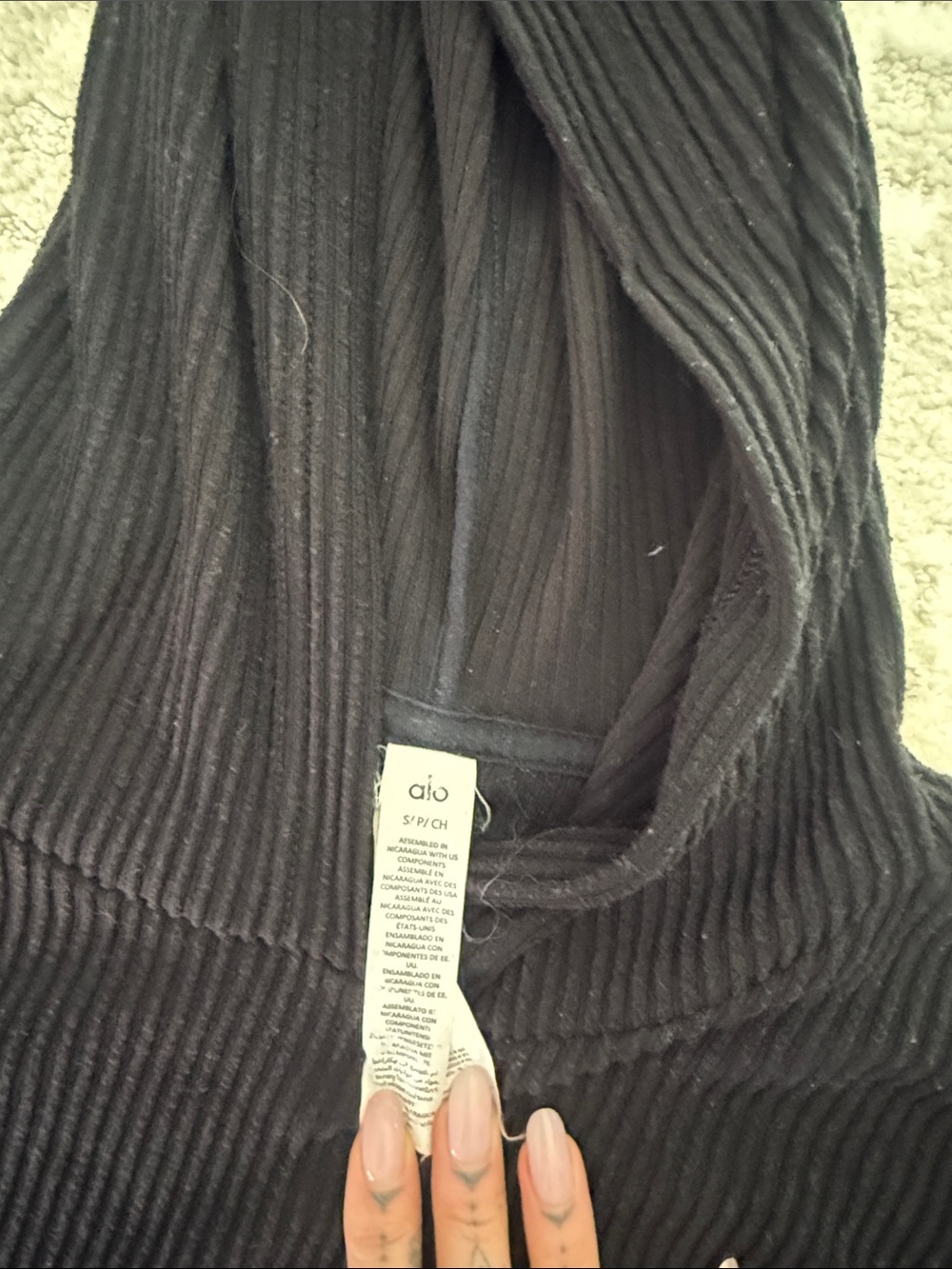 Alo Black Ribbed Cropped Hoodie - Women Tops - Picture 2 of 3